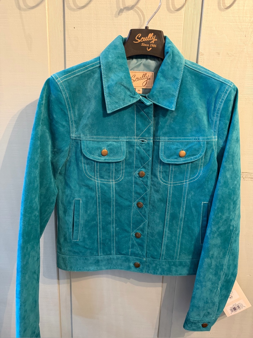 Scully Turquoise Suede Button-Front Jean Jacket